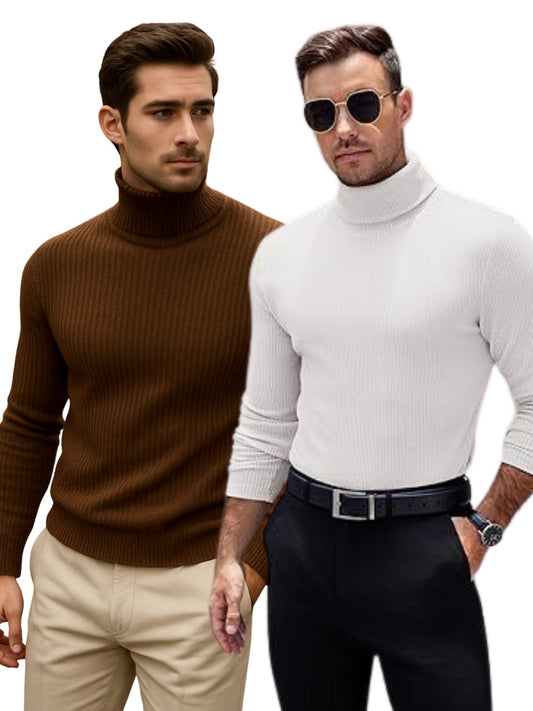 Stylophy - 11.11 Sale Premium High Neck For Men - Po2 - Brown & White