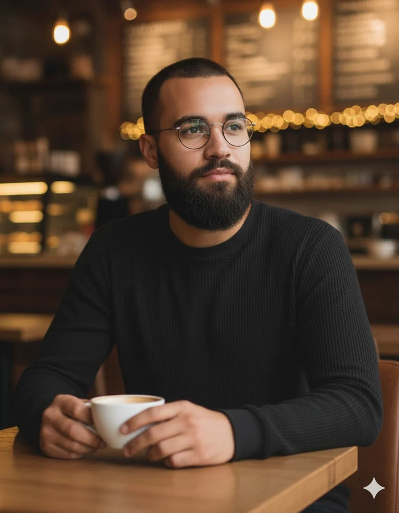 Premium Waffle Knitted Full Sleeves Tee - Black