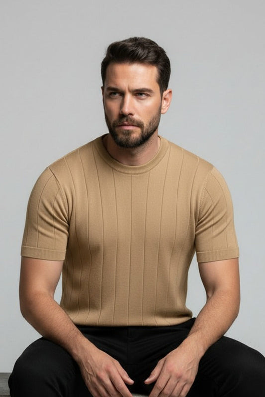 Drop Needle Tee For Men - Beige