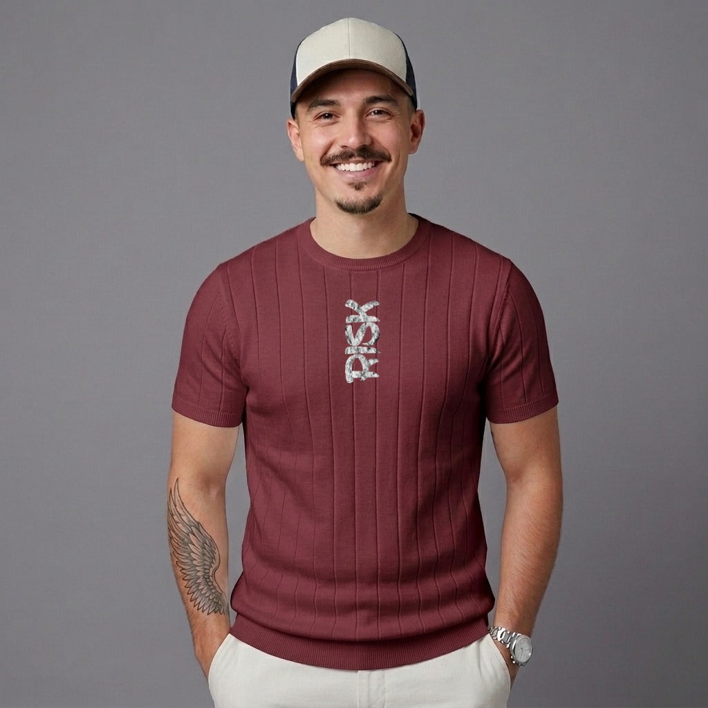 Risk Print Drop Needle Tee - Maroon