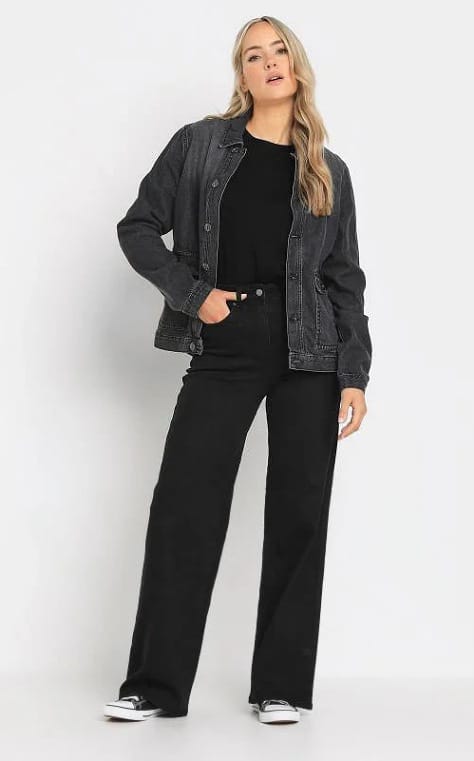 STYLOPHY- PREMIUM  Stretch Wide Leg Jeans - BLACK