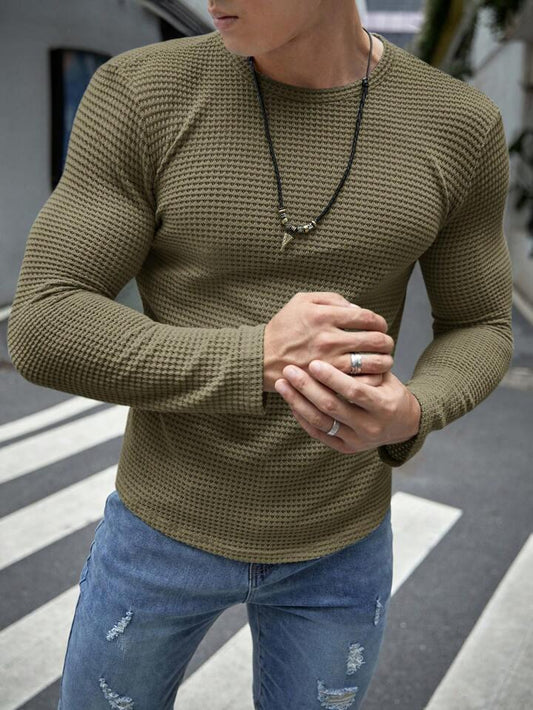 STYLOPHY - Premium Full Sleeves Waffle Knit Tee For Men - Olive