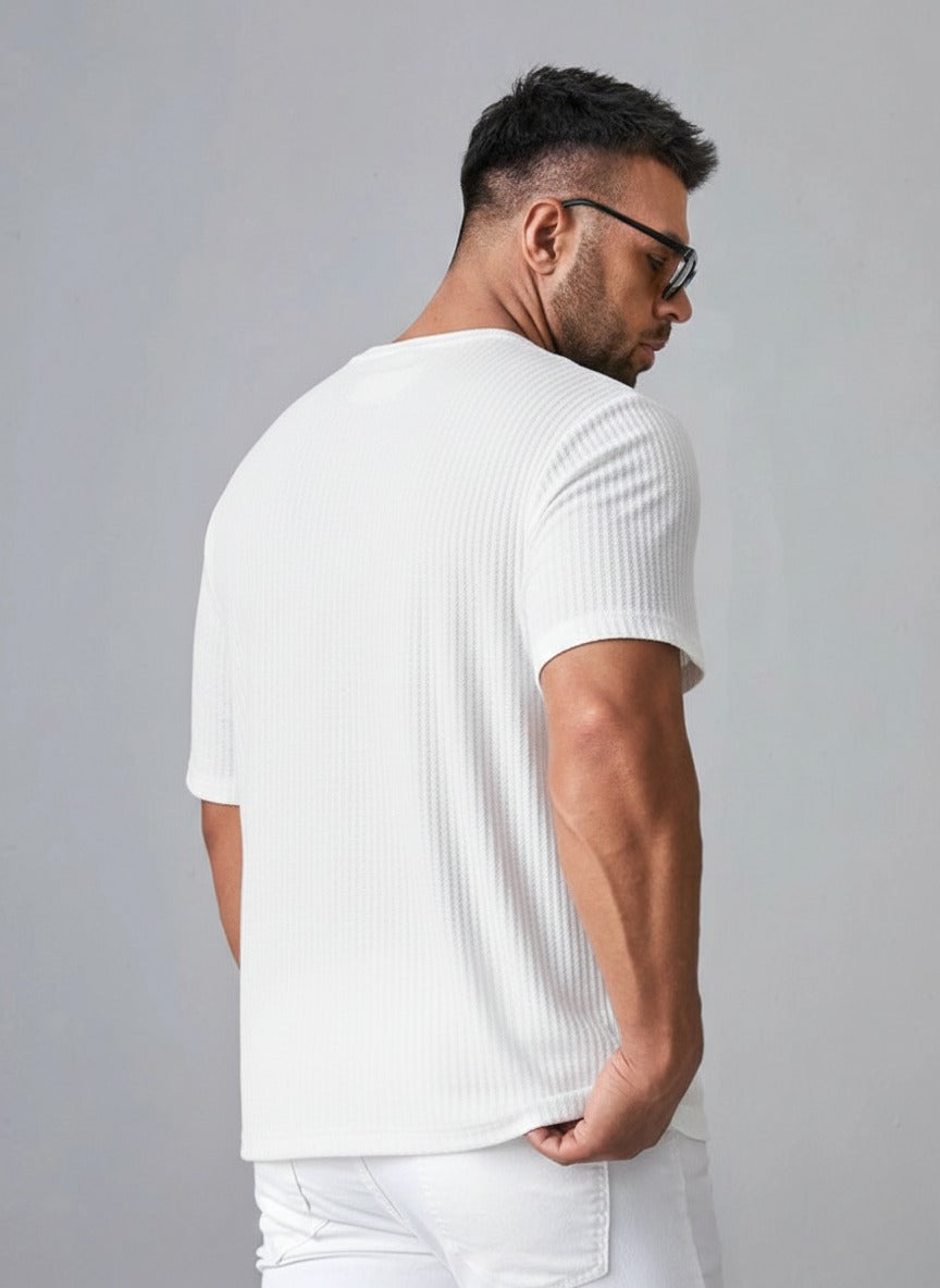 STYLOPHY - Oversized Waffle Knit Tee For Men - WHITE