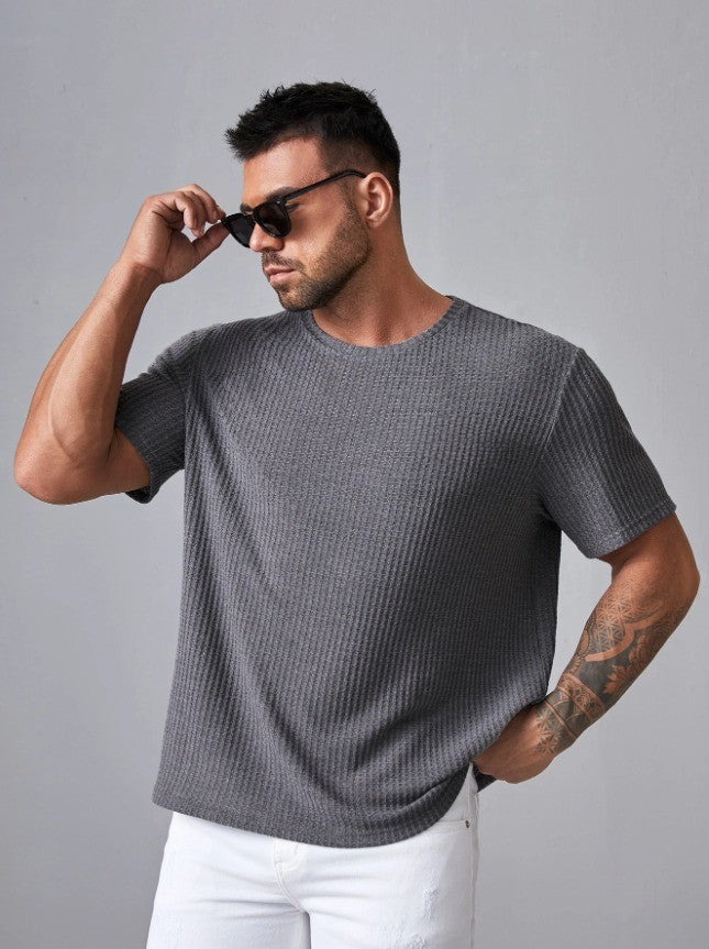 STYLOPHY - Oversized Waffle Knit Tee For Men - Charcoal