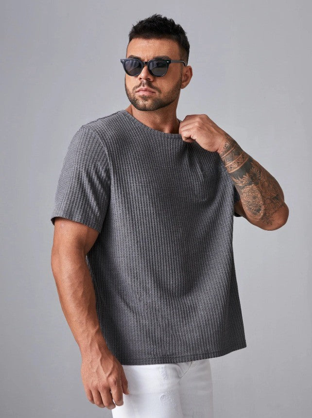 STYLOPHY - Oversized Waffle Knit Tee For Men - Charcoal