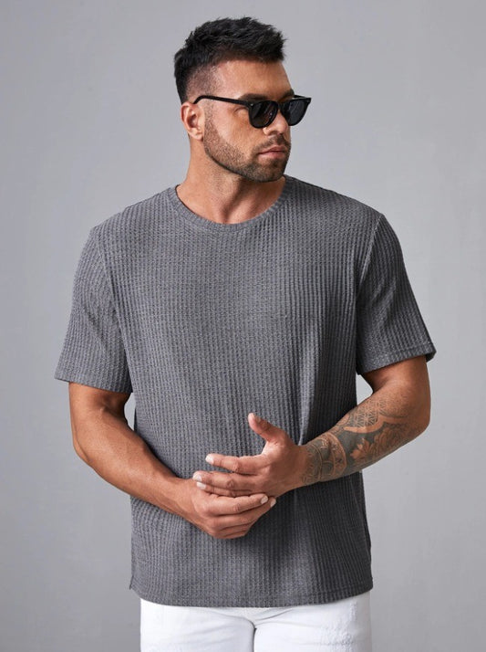 STYLOPHY - Oversized Waffle Knit Tee For Men - Charcoal