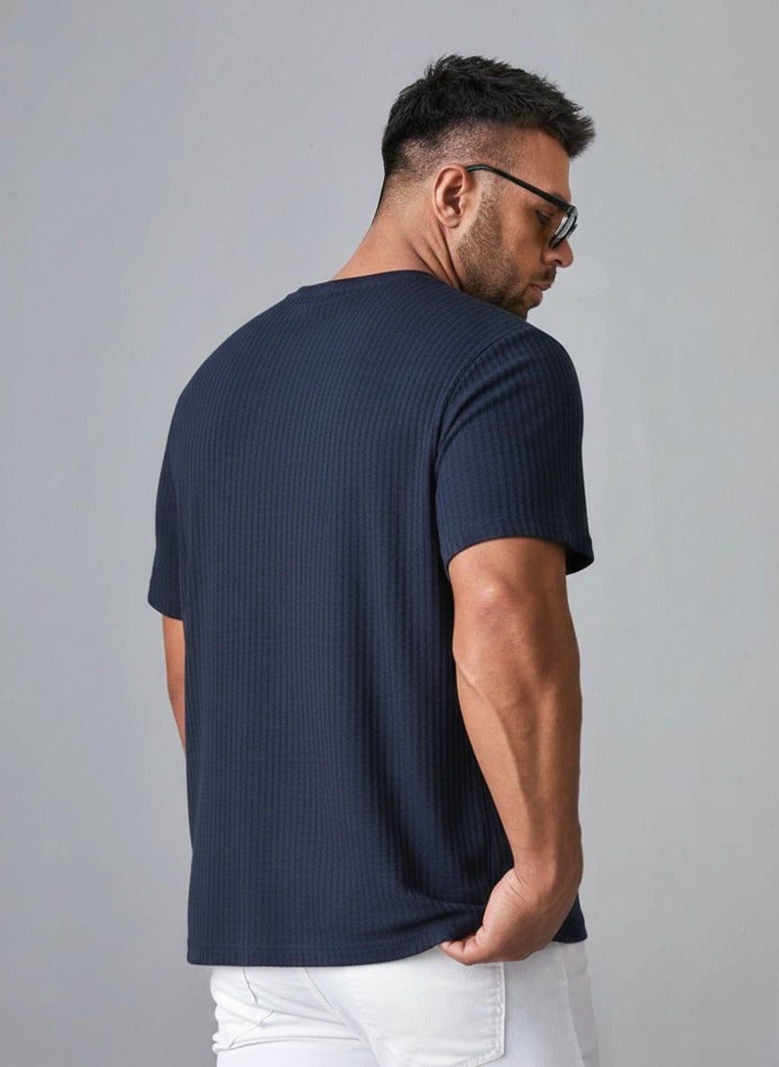 STYLOPHY - Oversized Waffle Knit Tee For Men - Navy Blue