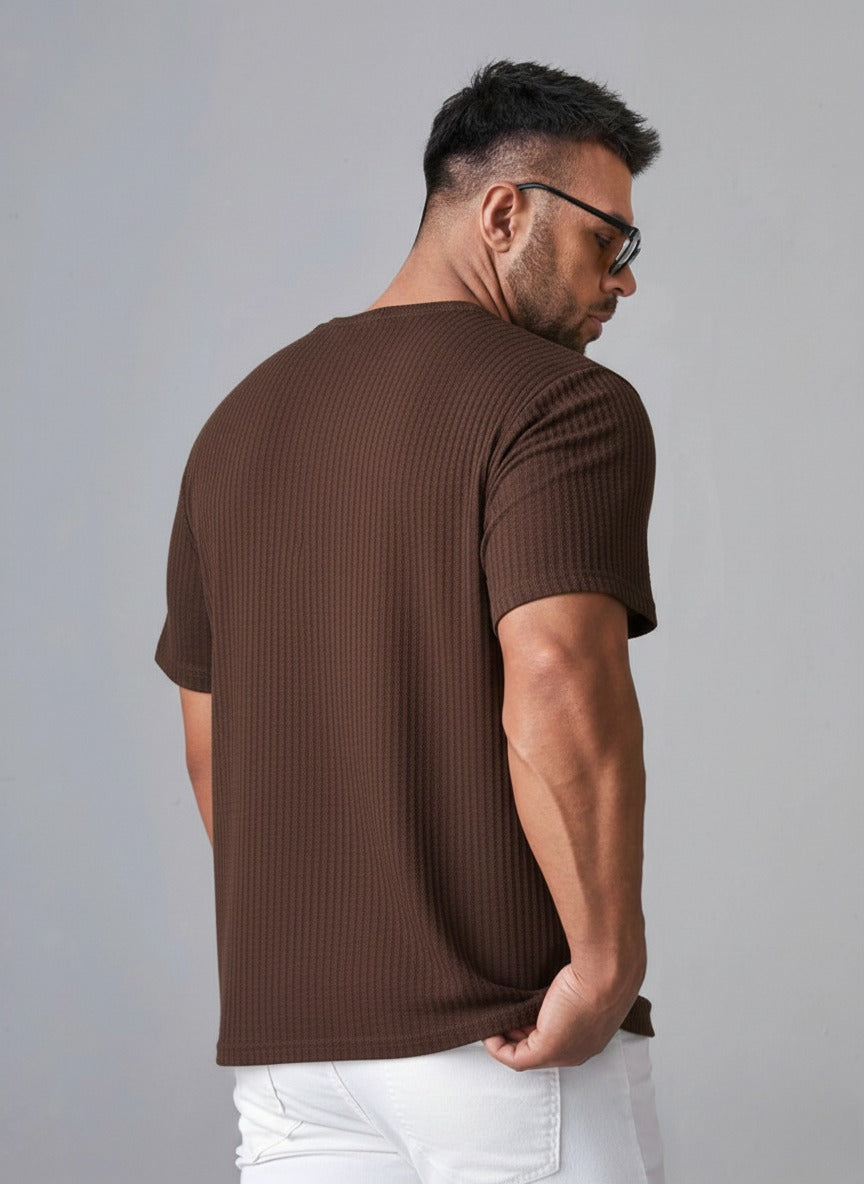 STYLOPHY - Oversized Waffle Knit Tee For Men - Brown