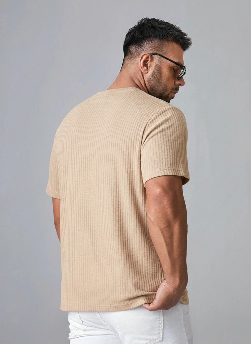 STYLOPHY - Oversized Waffle Knit Tee For Men - Beige