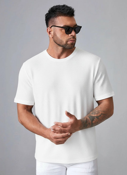 STYLOPHY - Oversized Waffle Knit Tee For Men - WHITE