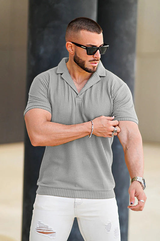 STYLOPHY - Premium Waffle Knitted Polo - Grey