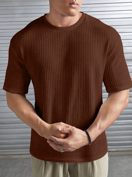 STYLOPHY INDEPENDENCE DAY SALE - Men's Waffle Knitted Drop shoulder Tee - Brown