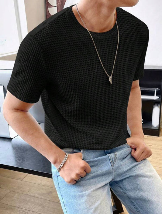 STYLOPHY INDEPENDENCE DAY SALE - Waffle Knitted Tshirt - Black