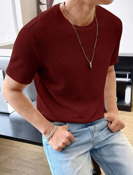 STYLOPHY INDEPENDENCE DAY SALE - Waffle Knitted Tshirt - Maroon