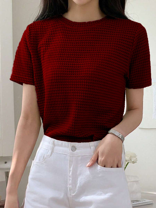 STYLOPHY - INDEPENDENCE DAY SALE - Waffle Knitted Tee - Maroon