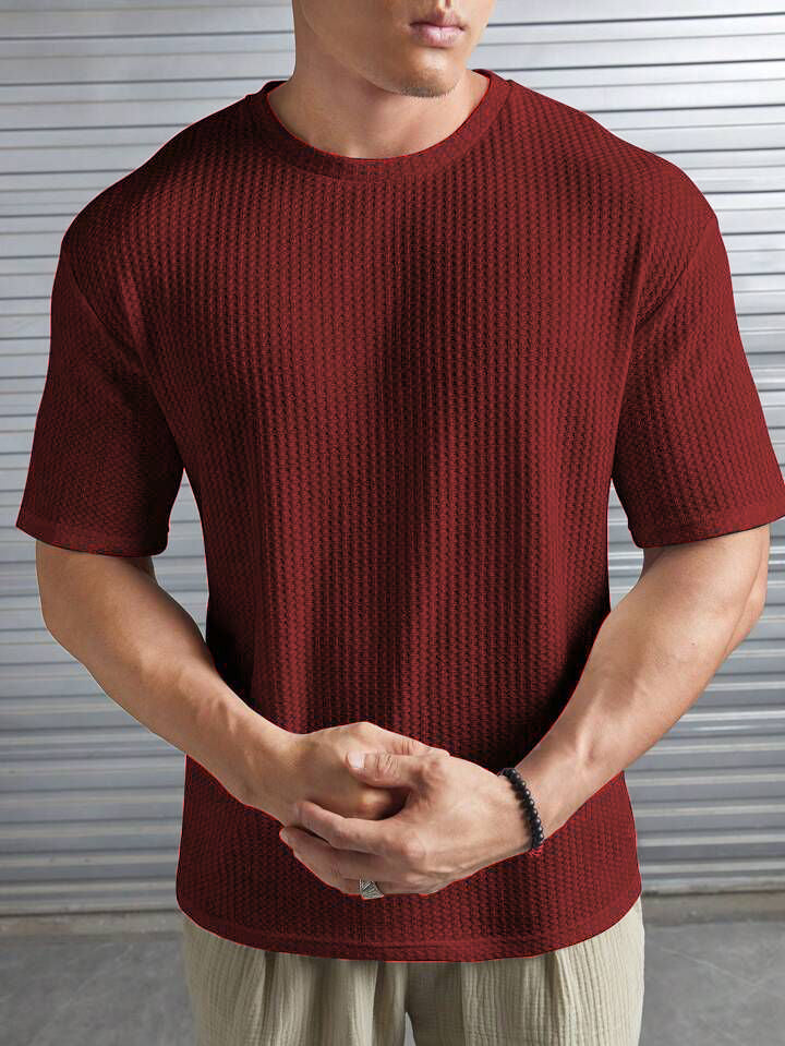 STYLOPHY - Oversized Waffle Knit Tee For Men - Maroon