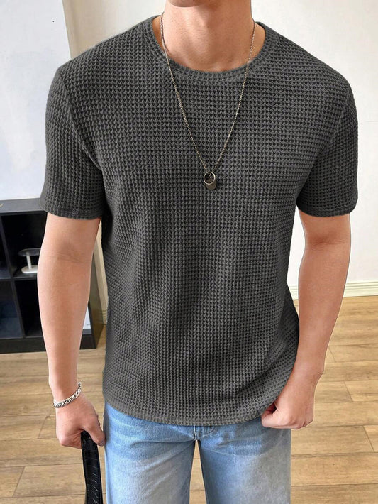 STYLOPHY INDEPENDENCE DAY SALE - Waffle Knitted Tshirt - Charcoal