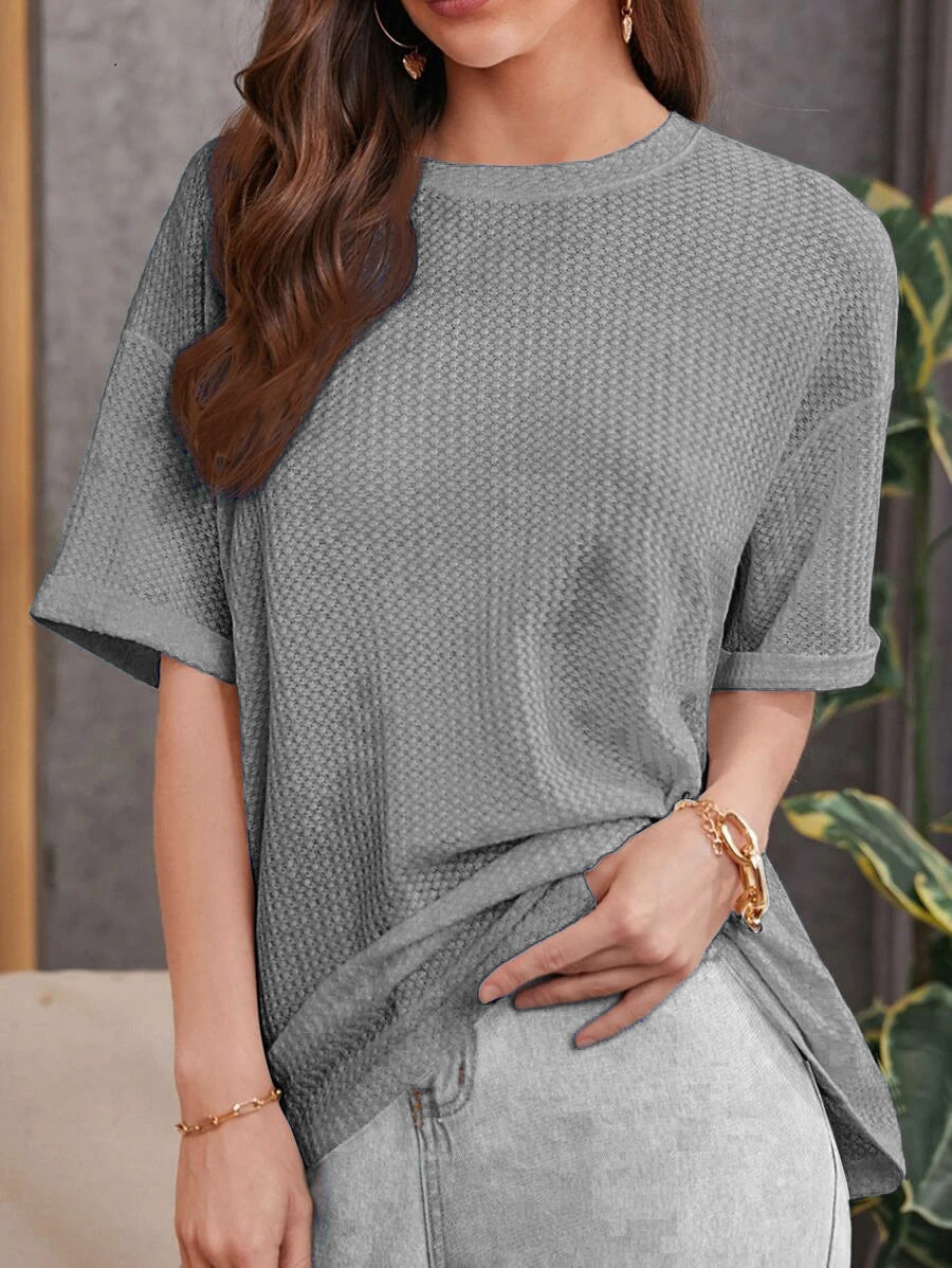 Waffle Knitted Oversized Tee For Women - 2