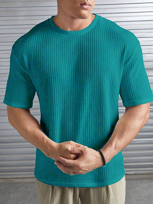 STYLOPHY - Oversized Waffle Knit Tee For Men - Turkish Green