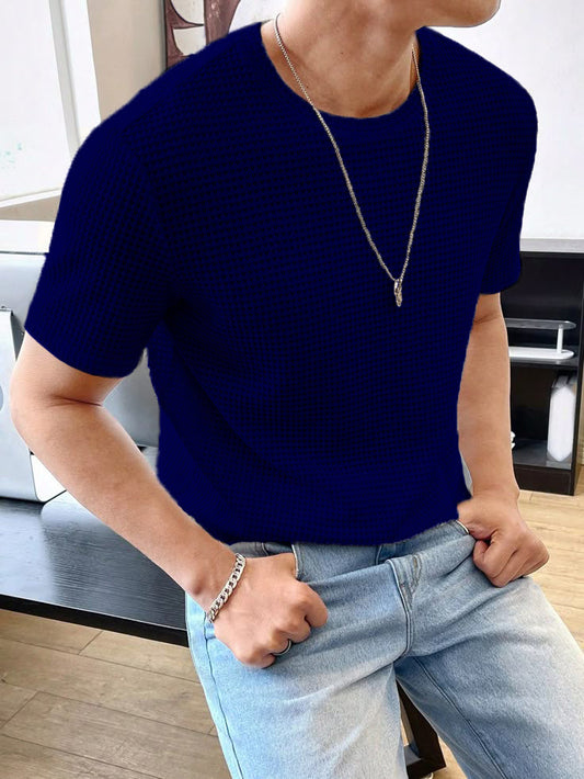 STYLOPHY INDEPENDENCE DAY SALE - Waffle Knitted Tshirt - NavyBlue