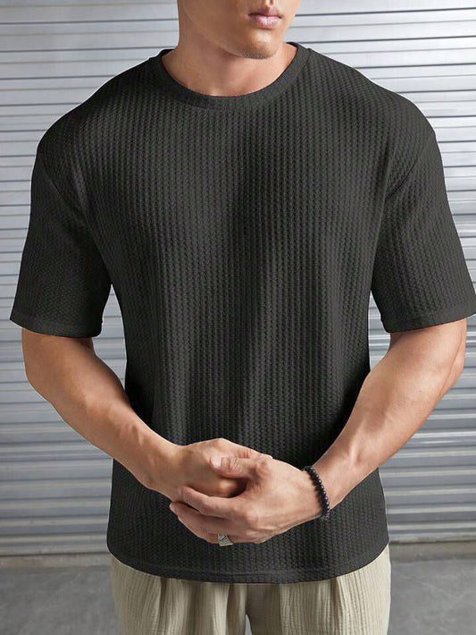 STYLOPHY - Oversized Waffle Knit Tee For Men - Charcoal