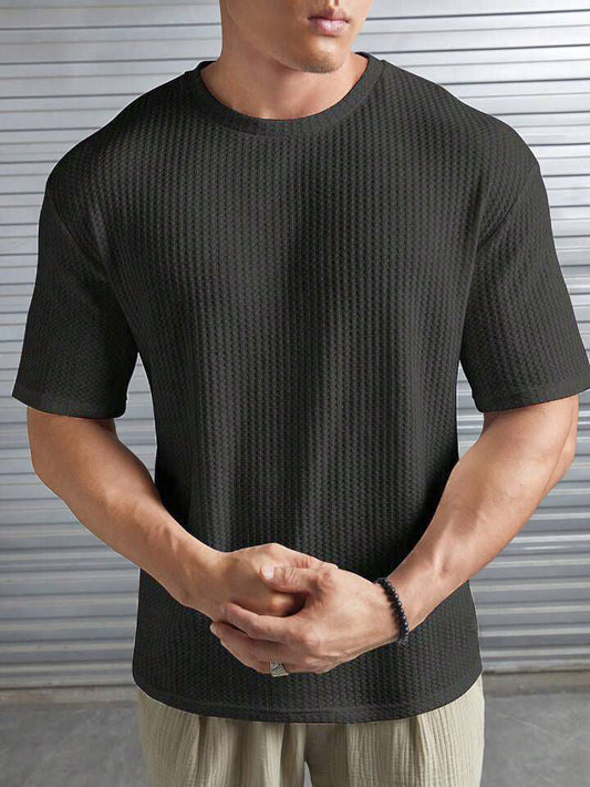 STYLOPHY INDEPENDENCE DAY SALE - Men's Waffle Knitted Drop shoulder Tee - Charcoal