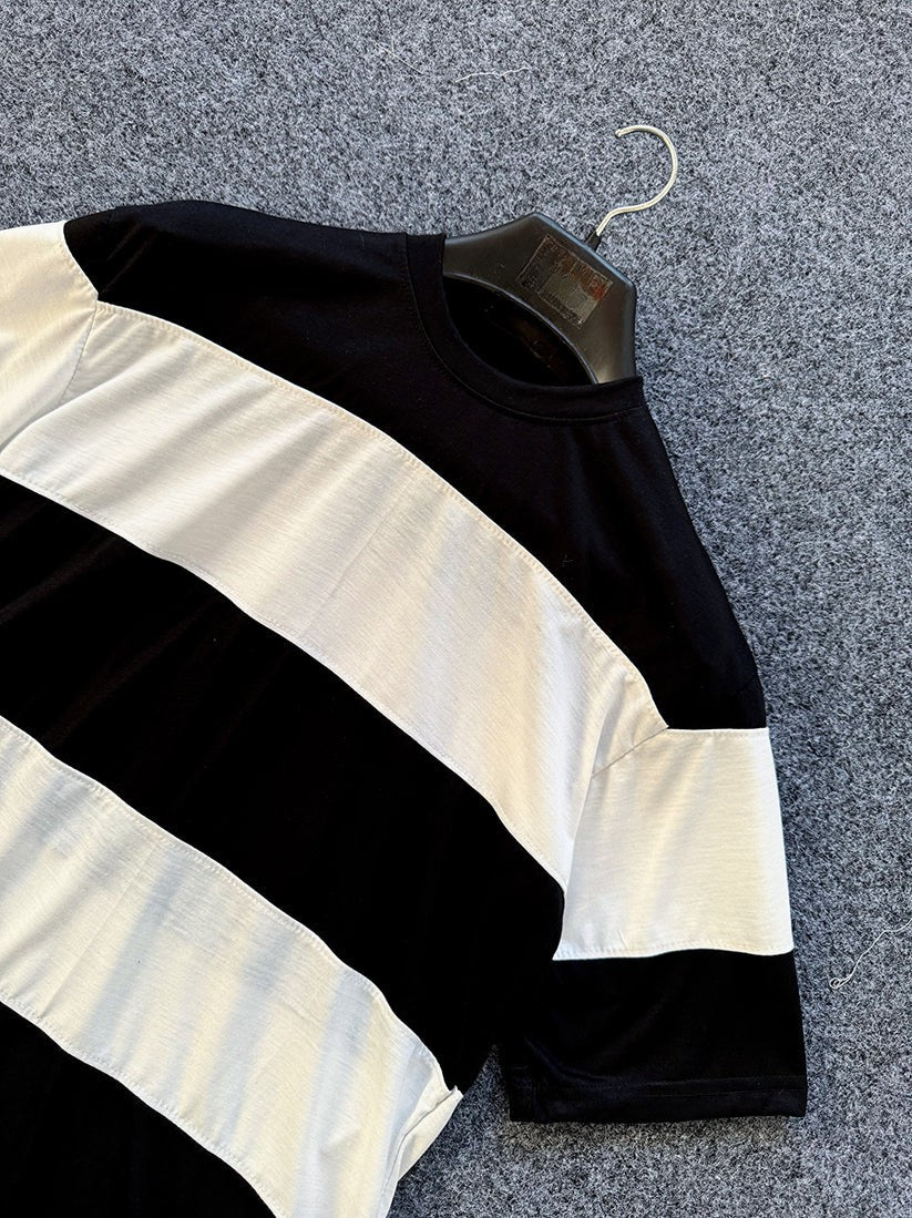 STYLOPHY - Premium Panel Dropshoulder Tee For Men - Black
