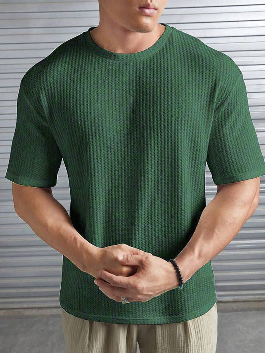 STYLOPHY INDEPENDENCE DAY SALE - Men's Waffle Knitted Drop shoulder Tee - Olive