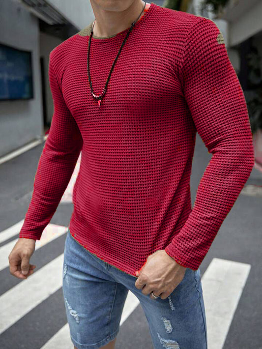 STYLOPHY - Premium Full Sleeves Waffle Knit Tee For Men - Maroon